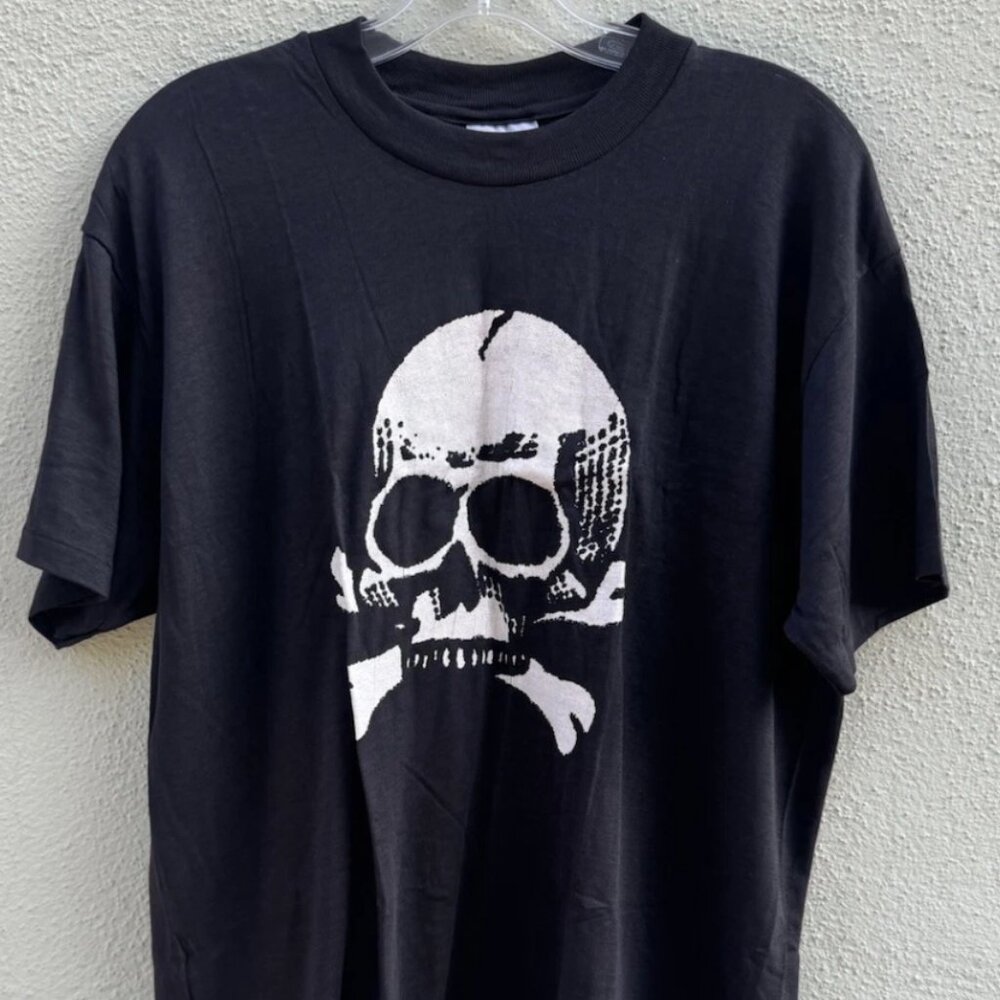 Vintage Tee Shirt Single Stich Stedman Black Mens XL Made In USA SKULL Logo 90s